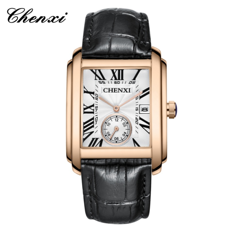 Leather Watch Band Men - CHENghts-Montres-bracelets carrées avec bracelet en cuir