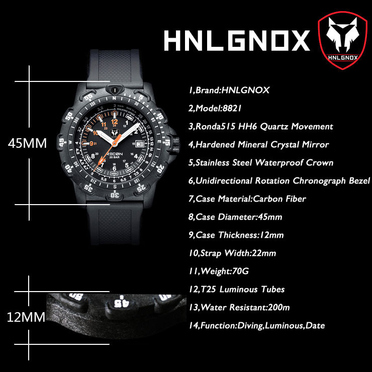 Hnlgnox hommes montres pilote  - Rubber Strap Diver avis et prix