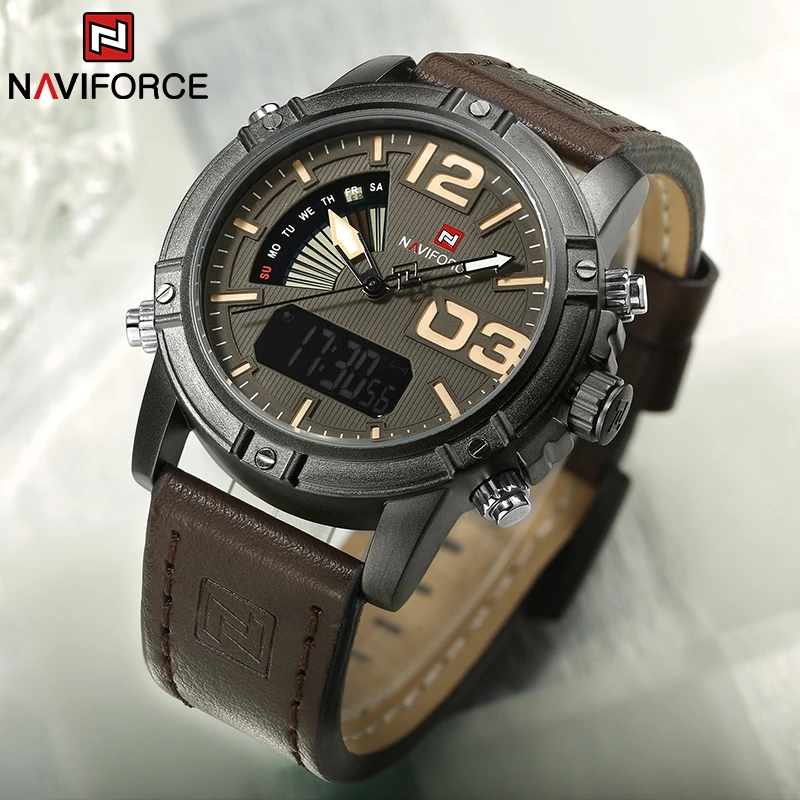 NAVIFORCE Top marque hommes mo - Leather Watch Band Men avis et prix