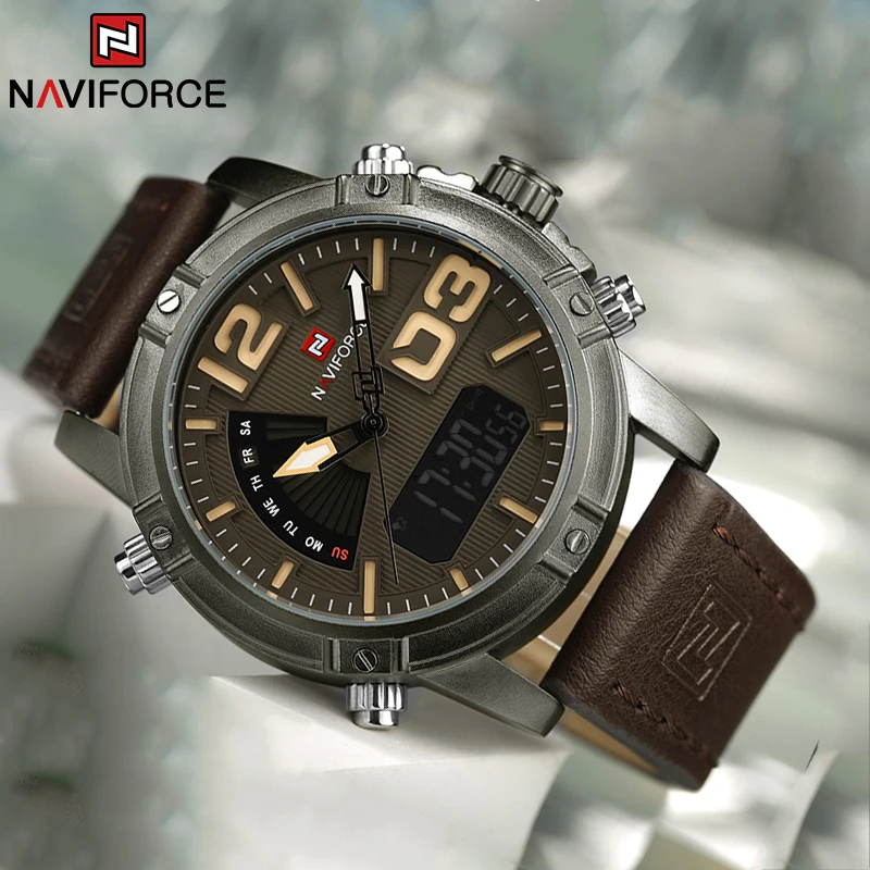 NAVIFORCE Top marque hommes mo - Leather Watch Band Men avis et prix