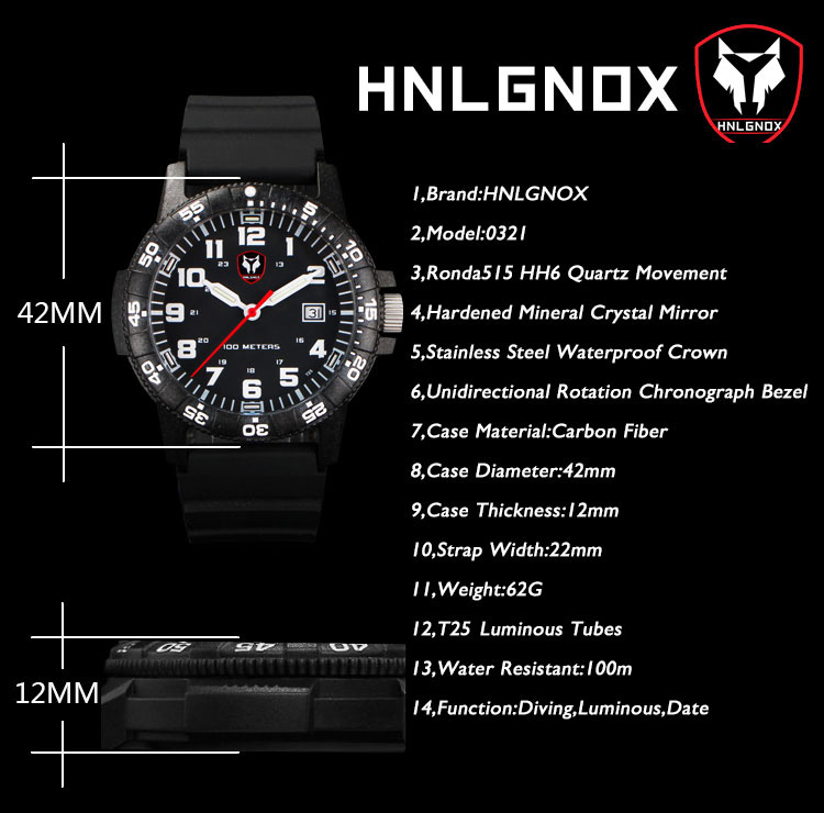 Hnlgnox-Montres Pilote pour Ho - Rubber Strap Diver avis et prix