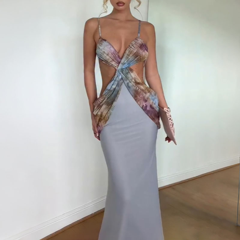 Robe de soirée élégante à impr - Mesh Strap Metal avis et prix