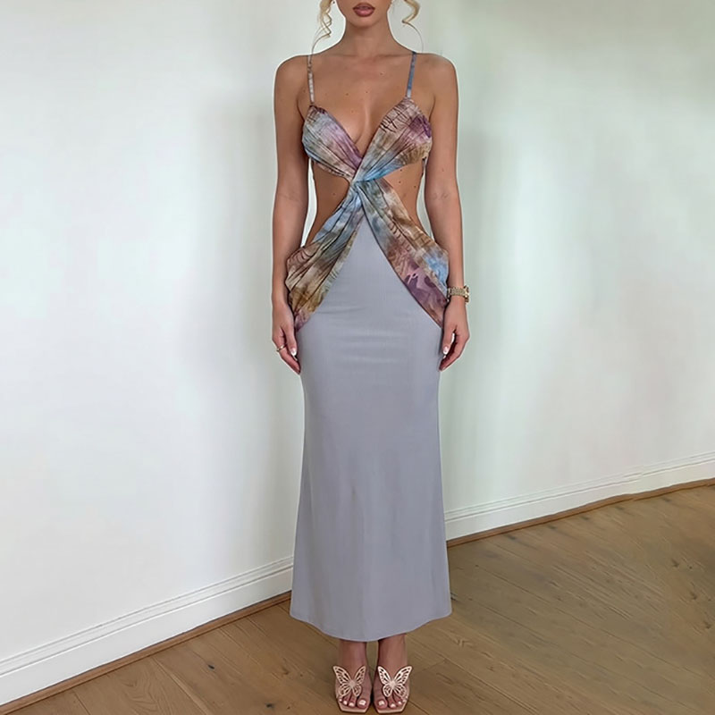Robe de soirée élégante à impr - Mesh Strap Metal avis et prix