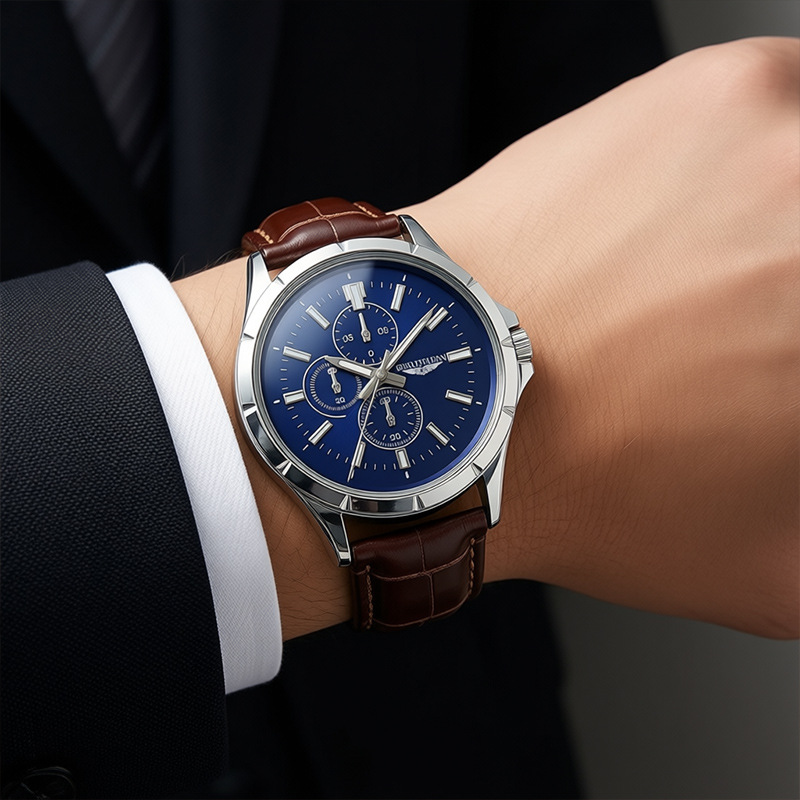 Montre chronographe à quartz p - Leather Watch Band Men avis et prix