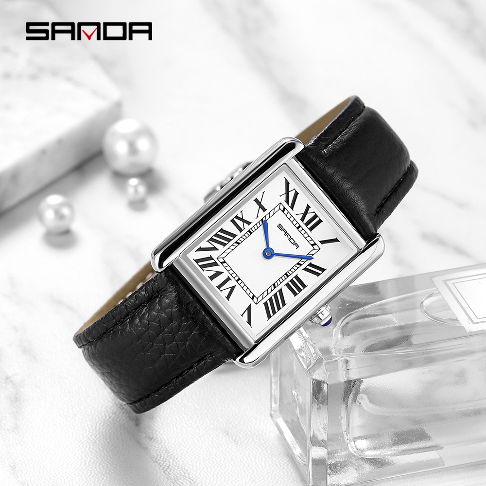 Sanda-Montres-bracelets rectan - Leather Watch Band Men avis et prix