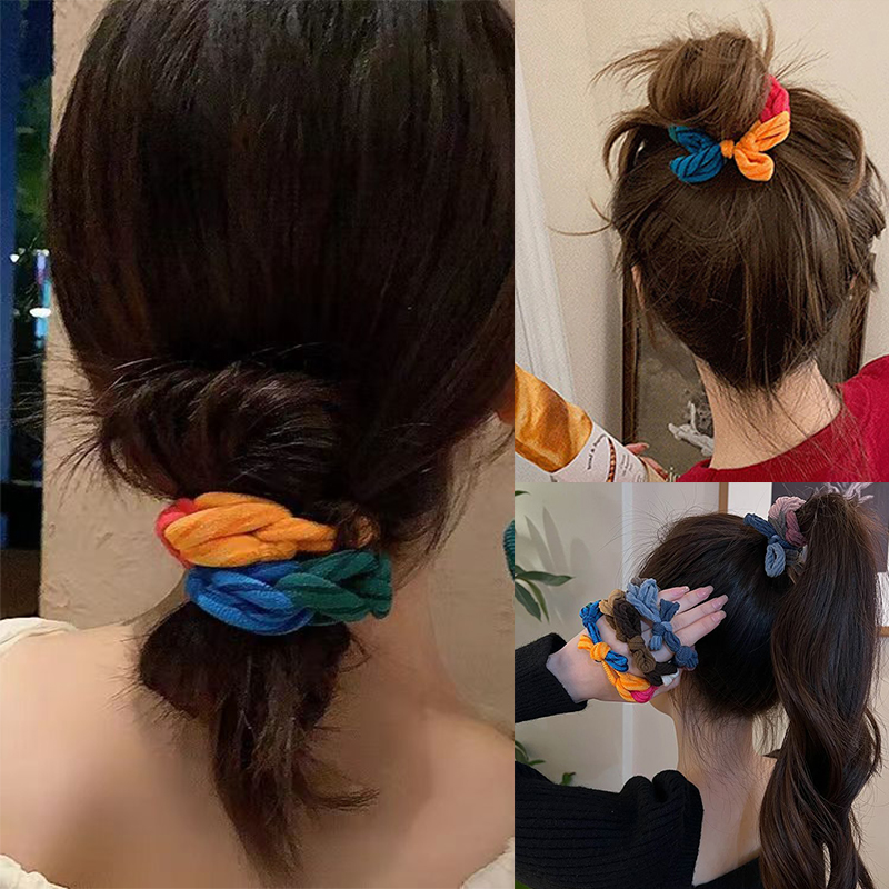 Corde à cheveux colorée tissée - Silicone Band Women avis et prix